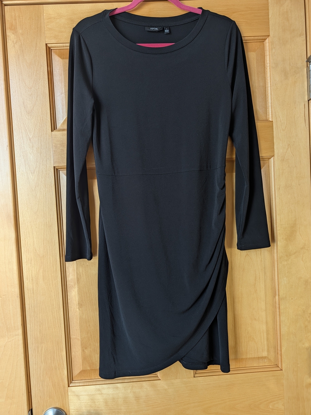 Apt. 9 Black Long-Sleeve Faux-Wrap Mini Dress